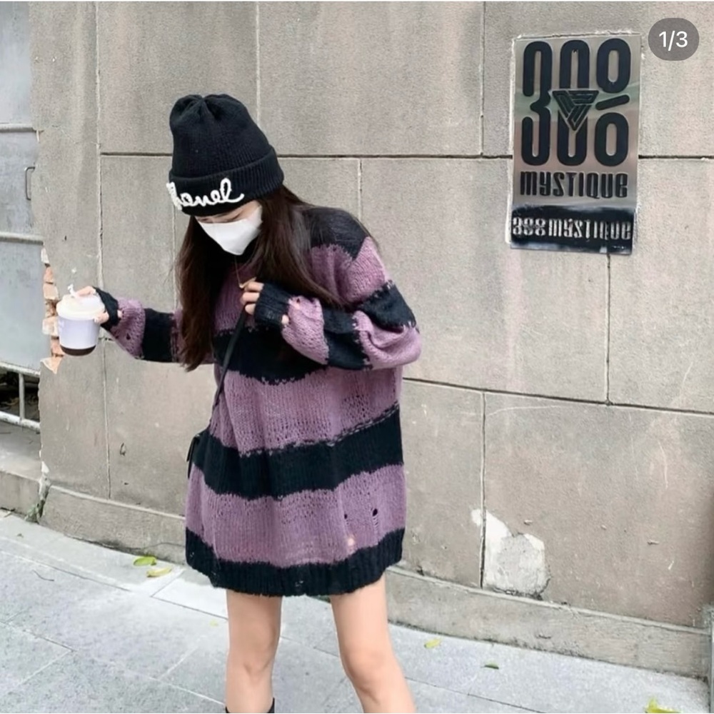 Striped Black and Purple Women's Sweater